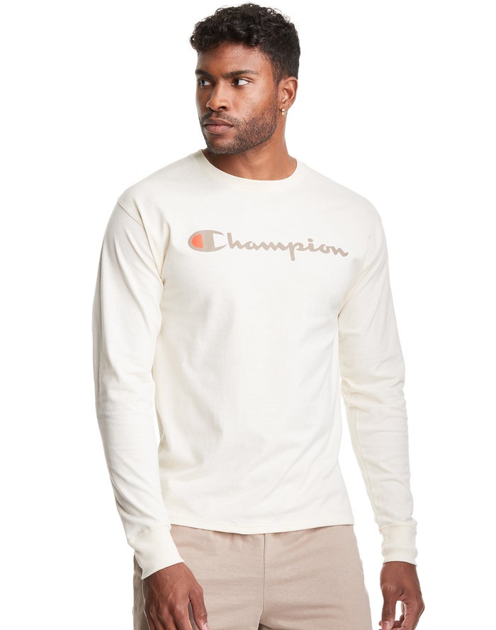 Champion Classic Long-Sleeve Script Logo T-Shirt Heren - Wit - Belgie 8962GRICV